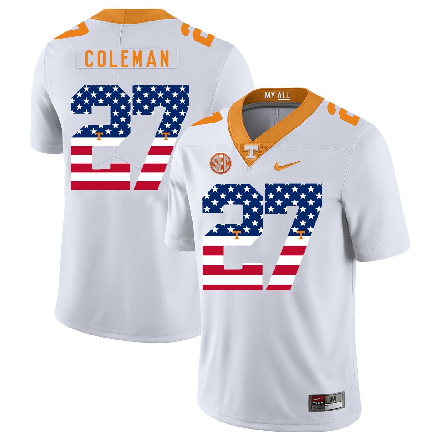 Men Tennessee Volunteers 27 Coleman White Flag Customized NCAA Jerseys